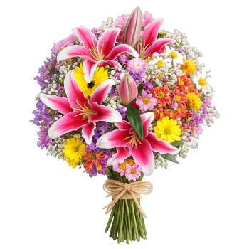 Buquê de flores do campo com lírio rosa