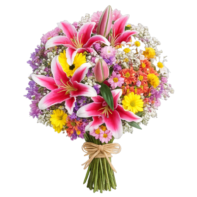 Buquê de flores do campo com lírio rosa