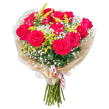 Buquê com 12 rosas folhagem egípcio e tango