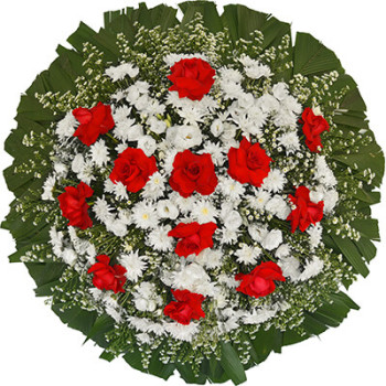 Coroa de Flores brancas e  rosas vermelhas 